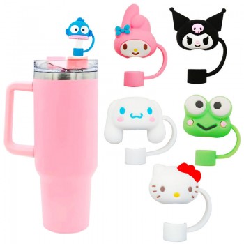 Sanrio Melody kitty Cinnamoroll Kuromi Silicone Straw Cover Sleeves Dust Plug