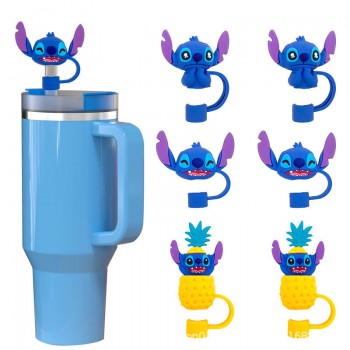 Stitch anime Silicone Straw Cover Sleeves Dust Plug