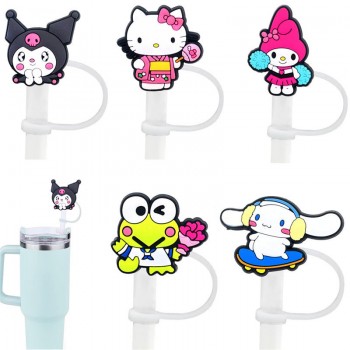 Sanrio Melody kitty Cinnamoroll Kuromi Silicone Straw Cover Sleeves Dust Plug