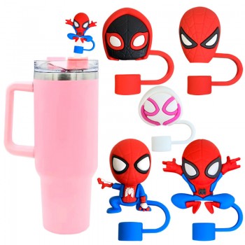 Spider-Man Silicone Straw Cover Sleeves Dust Plug