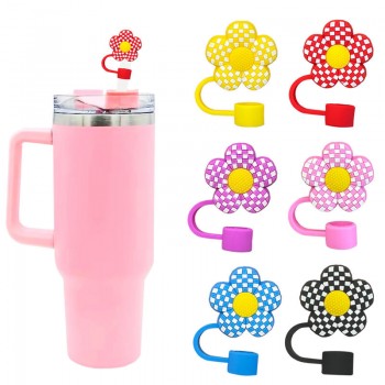 Cute Flowers Silicone Straw Cover Sleeves Dust Plug