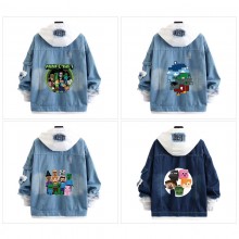 Minecraft game fake two pieces denim jacket hoodie...