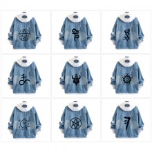 Supernatural fake two pieces denim jacket hoodie c...