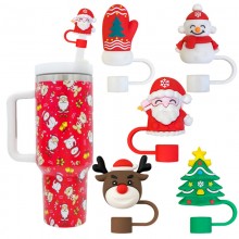 Father Christmas Silicone Straw Cover Sleeves Dust...