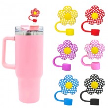 Cute Flowers Silicone Straw Cover Sleeves Dust Plu...