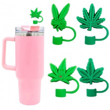 Green leaves Silicone Straw Cover Sleeves Dust Plu...