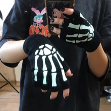 Halloween Skeleton Skull Punk Half Finger Gloves