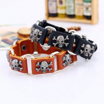 Hip Hop PU Leather Gothic Skeleton Skull Punk Bracelet