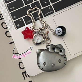 Hello Kitty Retro Metal Heart Pocket Watch Key chain