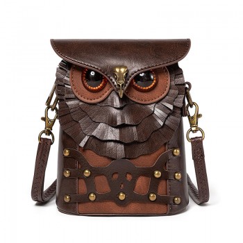 Medieval Steampunk Owl PU Leather Crossbody Shoulder Bag Coin Purse