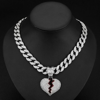 Men Hip Hop Heart Broke Pendant Necklace