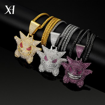 Pokemon Gengar anime diamond pendant fashion cuban chain necklace