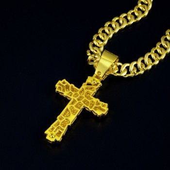 Hip Hop diamond big cross pendant necklace cuban chain