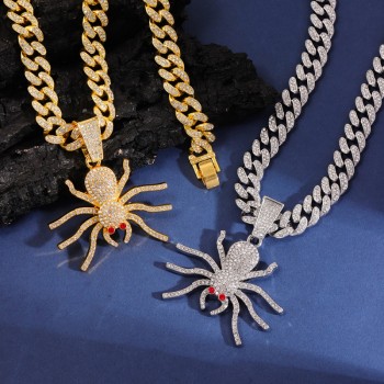 Spider hip hop diamond pendant necklace cuban chain