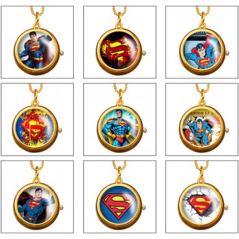 Super Man rotating necklace pocket watch