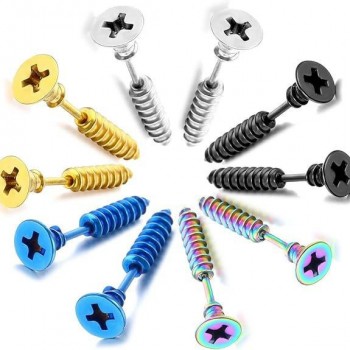 1PCS Screw Stud Punk Stainless Steel Earrings