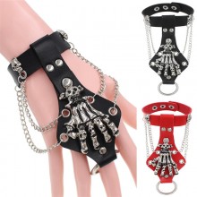 Skull Emo Goth Punk PU Leather Bracelet Chain