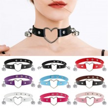 Punk Gothic PU Leather Choker Chain Heart Buckle C...