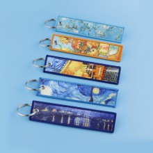 Van Gogh Sunflowers Woven Label Anime Lanyard Key chain Tag