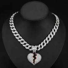 Men Hip Hop Heart Broke Pendant Necklace