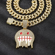 Fashion Ghost Rhinestone Pendant Cuban Chain Neckl...