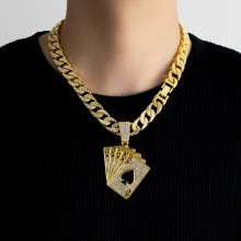 Poker playing cards hip hop diamond pendant neckla...