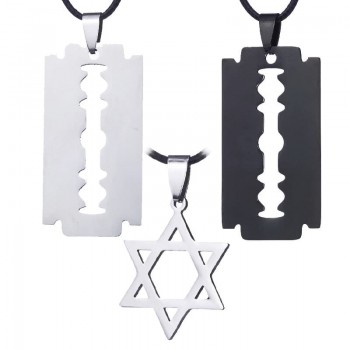 Gothic Punk Men Stainless Steel Blade Razor Necklaces