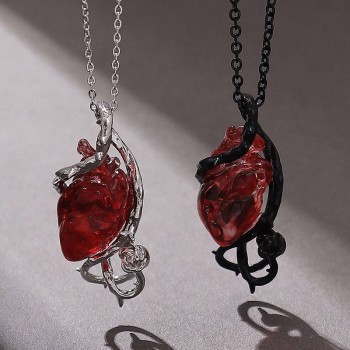 Gothic Red Heart Crystal Pendant Couple Necklace