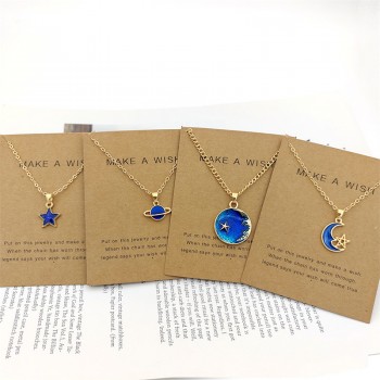 Star Moon Planet Enamel Pendant Necklaces