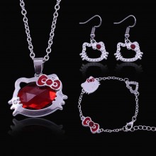 Hello Kitty anime Necklace Bracelet Earrings set(3pcs a set)