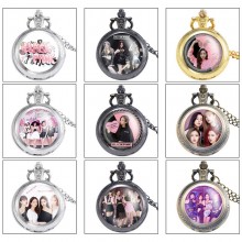 Black Pink star small necklace pocket watch