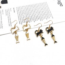 Fishbone Cat Dust Plug Charm Earrings