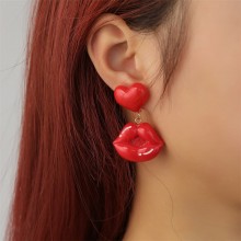 Sexy Plump Big Red Lip Pink Kiss Earrings