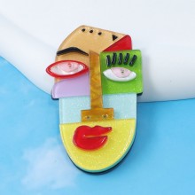 Multi Color Acrylic Picasso Abstract Face Brooch  Pin