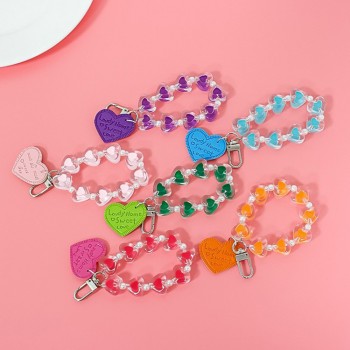 Crystal Love Heart Lanyard Anti-Lost Bracelet For Phone Case Wrist Strap Keychain