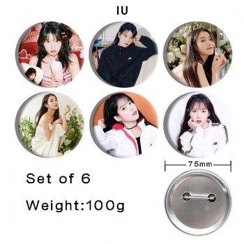 75MM IU Lee Ji Eun star tinplate brooch pins set(6pcs a set)