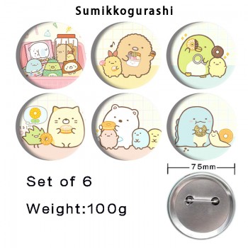 75MM Sumikko Gurashi anime tinplate brooch pins set(6pcs a set)