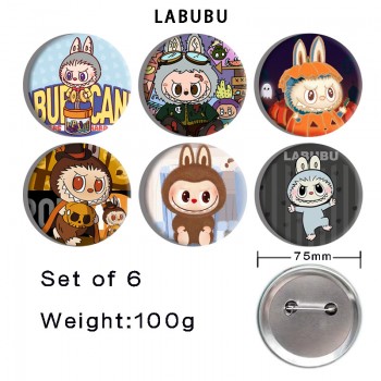 75MM Labubu anime tinplate brooch pins set(6pcs a set)