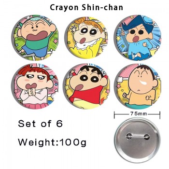 75MM Crayon Shin-chan anime tinplate brooch pins set(6pcs a set)