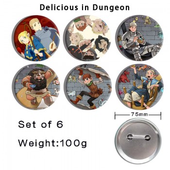 75MM Delicious in Dungeon anime tinplate brooch pins set(6pcs a set)