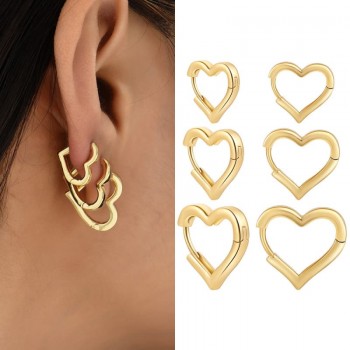 Fashion Stainless Steel Smooth Heart Hoop Earrings