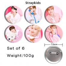 75MM Straykids star tinplate brooch pins set(6pcs a set)