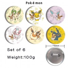 75MM Pokemon anime tinplate brooch pins set(6pcs a set)