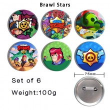 75MM Brawl Stars game tinplate brooch pins set(6pcs a set)