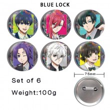 75MM Blue Lock anime tinplate brooch pins set(6pcs a set)