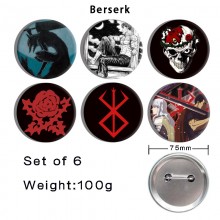 75MM Berserk anime tinplate brooch pins set(6pcs a set)