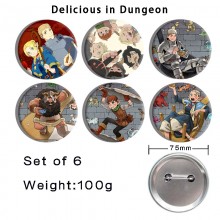 75MM Delicious in Dungeon anime tinplate brooch pins set(6pcs a set)