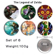 75MM The Legend of Zelda game tinplate brooch pins set(6pcs a set)