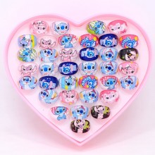 36PCS Princess Snow White Belle Mulan Mermaid Stitch anime arylic rings set