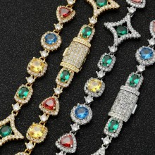 Popular Hip Hop Colored Gemstones Zircon Necklace Bracelet